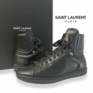 ★ 良品 正規品 SAINT LAURENT AQ100 1000 COURT CLASSIC 315486 サンローラン レザー ハイカット スニーカー ブラック 40 イタリア製