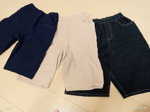 新品！西松屋！伸び伸び！ストレッチ！ハーフパンツ！男の子！160！半ズボン！キッズ！ベージュ・紺・デニム！3枚セット