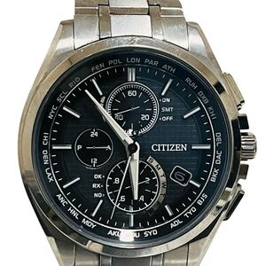 【稼働品】 CITIZEN ATESSA アテッサ ダイレクトフライト AT8040-57E H804-T018696 電波ソーラー チタン 黒文字盤 シチズン 腕時計 メンズ