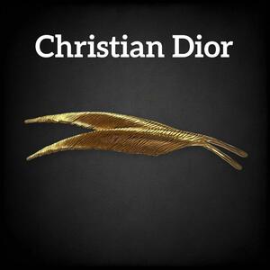 【希少】 Christian dior クリスチャンディオール ディオール ブローチ フェザー 羽根 リーフ ヴィンテージ 刻印 ドイツ製 ゴールド 1138