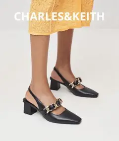 CHARLES&KEITH ブレードチェーンリンク スリング　パンプス　ブラック