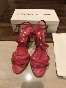 美品マノロブラニク　ピンク　ストラップサンダル　37.5 manolo blahnik 