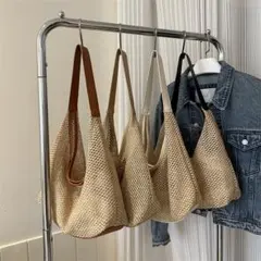 【人気】バック　鞄　かばん　草編み　おしゃれ　韓国　ブラウン　ファッション