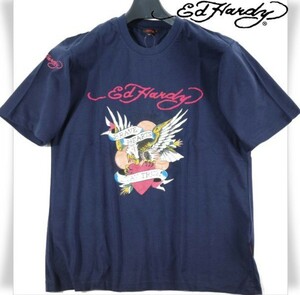 ☆新品　Ed Hardy エドハーディー メンズ 半袖 コットン綿 天竺 Tシャツ M ネイビー クルーネック カットソー