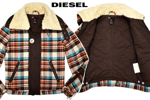 A-4214★美品★DIESEL ディーゼル DENDIN★正規品 マルチチェック 中綿キルティング ヘリンボーン 襟ボア ジャケット ジャンパー Ｍ