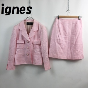 【人気】ignes/イネス 銀座マギー スーツ セットアップ ジャケット 膝丈スカート 肩パッドあり 総柄 花柄 ライトピンク サイズ38/S3904