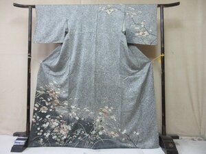 1円 良品 正絹 着物 訪問着 縮緬 紅絹 式典 和装 枝垂れ花 霰 草花 袷 身丈160cm 裄64cm ◆逸品◆【夢職】★★★★