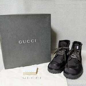 当時物 GUCCI 14 0152 SIZE41 1/2E B グッチ トムフォード期 キャンバスレザー トレッキングブーツ メンズ 25.5〜26cm ブラウン系 箱付き