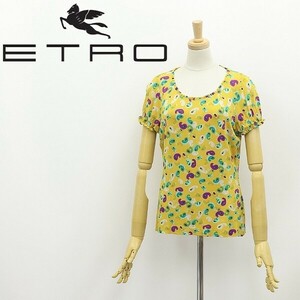 イタリア製◆ETRO エトロ ストレッチ 勾玉 ペイズリー柄 フリル トップス カットソー マスタード 44