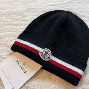 新品未使用◆3.4万 MONCLER◆あったかニット帽 ビーニー 黒 フリーサイズ モンクレール ウール 帽子 ニットキャップ 2023年秋冬新作