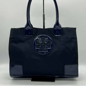 【美品】ToryBurch トリーバーチ ELLA エラ デカロゴ ハンドバッグ トートバッグ 手提げかばん 冠婚葬祭 シンプル ネイビー CI000113