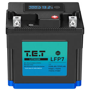 T.E.T LFP7L BWs SA02J/SA44J 超軽量 リチウムイオンバッテリーYTX7L-BS / YTX5L-BS 互換 4Ah 240CCA 51.2Wh BMS電圧計搭載 LifPo04