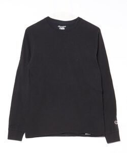 「Champion」 ワンポイント長袖Tシャツ S ブラック メンズ