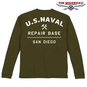 水陸両用 ラッシュガード にも使える メンズ 長袖 ドライ 速乾 Tシャツ L 米海軍 REPAIR BASE ミリタリー オリーブドラブ