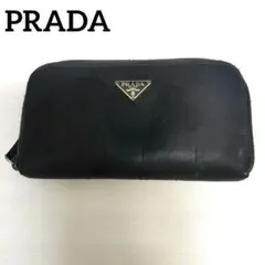 PRADAプラダ　長財布　ラウンドファスナー　三角プレート　ナイロン　ブラック