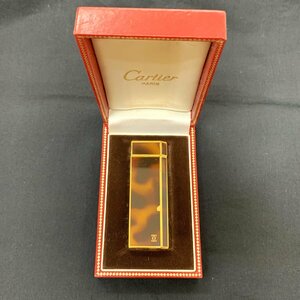 【5MM矢11002F】★1円スタート★Cartier★カルティエ★ベージュ×ゴールド★ガスライター★ケース付き★喫煙具★現状品★