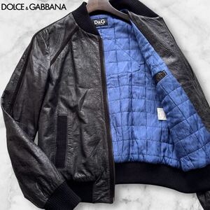 超弩級!!!希少XL位◎ドルチェ&ガッバーナ DOLCE&GABBANA ラムレザー 羊革 MA-1 ボンバージャケット ブルゾン キルティング ブラック 黒 50