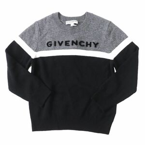 未使用品◎GIVENCHY ジバンシィ キッズ カシミヤ混 ウール ロゴ 長袖ニットプルオーバー／セーター グレー×ブラック 子供服 6 タグ付き