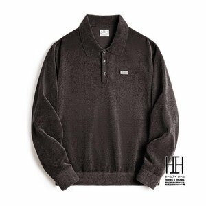 S チャコール ポロシャツ メンズ 長袖 シェニール ニットポロ ニットソー CHENILLE POLO 光沢感 おしゃれ 大きいサイズ オーバーサイズ 秋