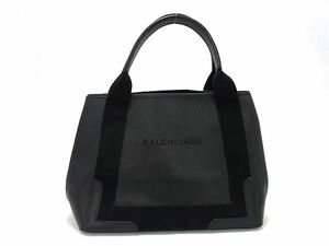 1円 ■美品■ BALENCIAGA バレンシアガ 339933 ネイビーカバスS レザー ポーチ付き トート ハンドバッグ レディース ブラック系 AZ4588