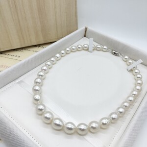 【テリ最強!!】白蝶真珠 シロチョウ パール ネックレス 10mm〜12.5mm 49cm SILVER 刻印 79.7g 本真珠 jewelry pearl necklace 干渉色 大珠