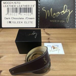 新同品 Moody Straps Leather-Leather 2.5inch Standard Dark Chocolate ムーディー レザー ストラップ 濃茶 ブラウン ギター ベース 高級