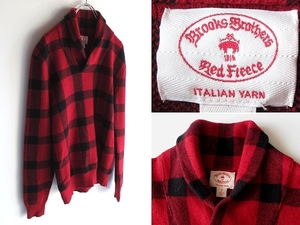 BROOKS BROTHERS Red Fleece ブルックスブラザーズ レッドフリース イタリア製糸使用 ウール バッファローチェック ショールカラーニット S