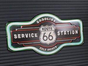 【ROUTE66・SERVICE STATION／ルート66 ネオン】※《エンボスメタルサイン》 アメリカン雑貨　エンボス看板　ブリキ看板　76