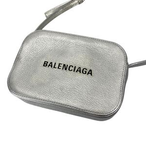 1円～ 高級品 BALENCIAGA バレンシアガ ショルダーバッグ カメラバッグ シルバー デカロゴ ボディバッグ レザー シボ革