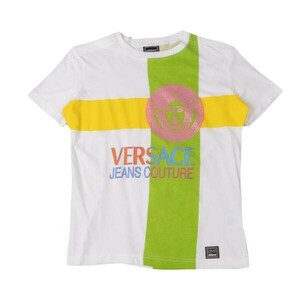 ヴェルサーチ ジーンズクチュールVERSACE JEANS COUTURE コットンロゴプリントTシャツ 白マルチS