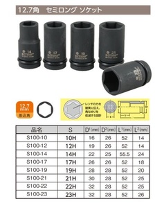 セミロングソケット 10HEX 10mm 1個 全長 52mm 12.7sq 工具 ソケット 12.7角 1/2 TIPTOP チップトップ プロ用 業務用 S100-10