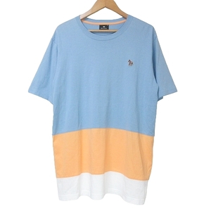 ピーエスポールスミス PS Paul Smith 23ss Tシャツ 半袖 カットソー 配色 ワッペン 大きいサイズ XL ブルー オレンジ ホワイト IBO58 X メ