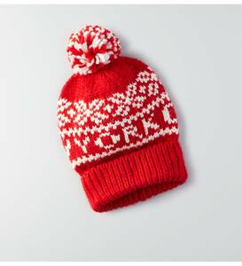 * 新品 アメリカンイーグル AEO NYC Snowflake Beanie スノーフレークビーニー ニット帽 帽子 キャップ ビーニー / Red *