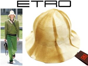 9万新品◆【ETRO】エトロ◆イタリア製 ラフィア素材 ヒッピーボヘミアンテイスト チューリップハット ナチュラルベージュ 1円