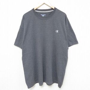 XL/古着 チャンピオン Champion 半袖 ブランド Tシャツ メンズ ワンポイントロゴ 大きいサイズ クルーネック 濃グレー 霜降