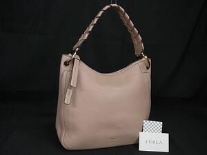 1円 ■美品■ FURLA フルラ リアルト M ホーボーバッグ レザー ワンハンドル ハンドバッグ ショルダー 肩掛け ピンクベージュ系 AZ4891