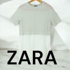 ssj31 ZARA シャツ 半袖 ロング丈 レディース S グレー ホワイト