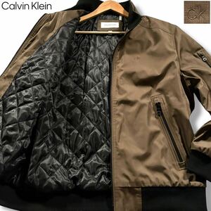 極美品/XLサイズ相当●カルバンクライン 中綿 ジップ ナイロン ジャケット アウター ライダース Calvin Klein キルティング 胸元CKロゴ刺繍