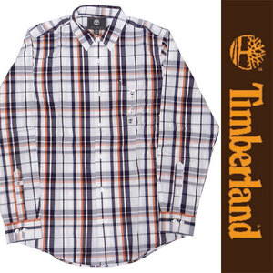 新品 Timberland L/S SHIRT ティンバーランド 長袖シャツ チェック オレンジ ネイビー ホワイト コットン アウトドア 胸ポケット S 正規品