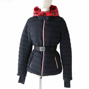 極美品☆正規品 MONCLER GRENOBLE モンクレールグルノーブル BRUCHE 21年 ベルト・ロゴワッペン・フード付き ダウンジャケット 黒×赤 2