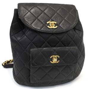 1円 ◎CHANEL シャネル ミニリュック バックパック マトラッセ ココマーク レザー ブラック◎E.Dse.tI-13