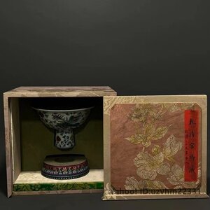 時代物 清朝期 明宣德青花葵口尊 無傷、古物保証 共箱付き（骨董品 唐物 中国美術 陶磁器 景徳鎮）