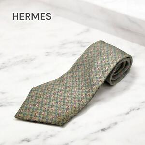 HERMES エルメス ネクタイ シルク 総柄 グリーン 