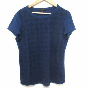 美品 LOUIS VUITTON ルイヴィトン リネン ストレッチ レースモノグラム 半袖 Tシャツ カットソー M ネイビー ◆