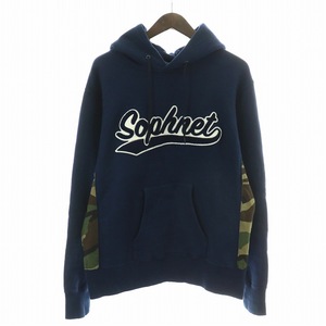 ソフネット カモフラージュパネルスウェットパーカー Camouflage Panel Sweat Parka プルオーバー 長袖 切替 迷彩 M 紺 マルチカラー