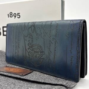 完売品 Berluti ベルルッティ イタウバ カリグラフィ エベネ 長財布 ロング ウォレット レザー ブルー 青 ネイビー メンズ 箱保存袋付