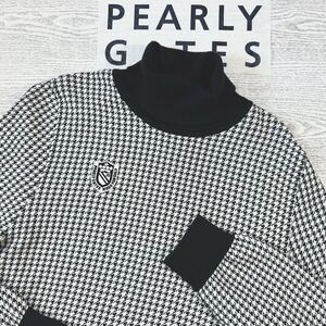 ★美品★PEARLY GATES パーリーゲイツ / PG89ワッペン 千鳥チェック ロールネックセーター / サイズ６ 