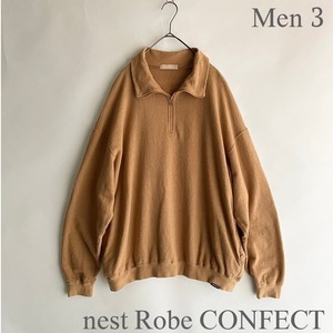 nest Robe CONFECT 日本製 ネストローブコンフェクト ブロックインレー ジップ プルオーバー ハーフジップ スウェット ベージュ size 3 sk