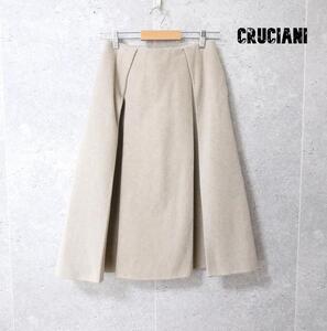 美品 Cruciani クルチアーニ サイズS～M ウール系 タック ミモレ ロング フレアスカート ロングスカート ベージュ