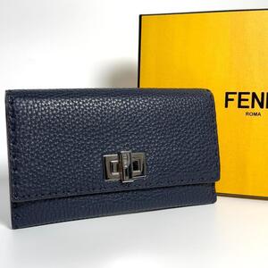 FENDI フェンディ ピーカブー セレリア レザー 財布 ウォレット 革小物 レディース メンズ ユニセックス ネイビー カードケース 小銭入れ